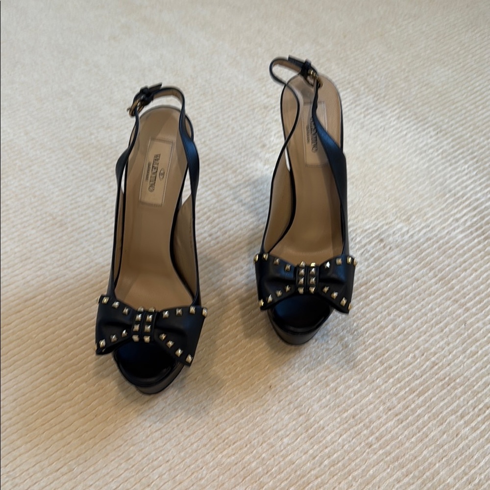 Valentino Garavani Black Studded Bow Slingback Heels